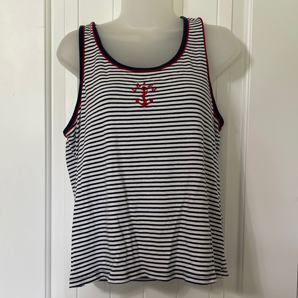 Chaps 100% Cotton Blue and White Stripe Tank Top. Size XL.